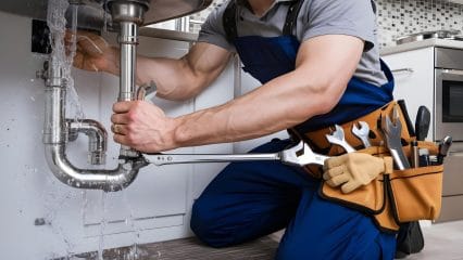Technician using electronic equipment to detect a plumbing leak in Royal Palm Beach